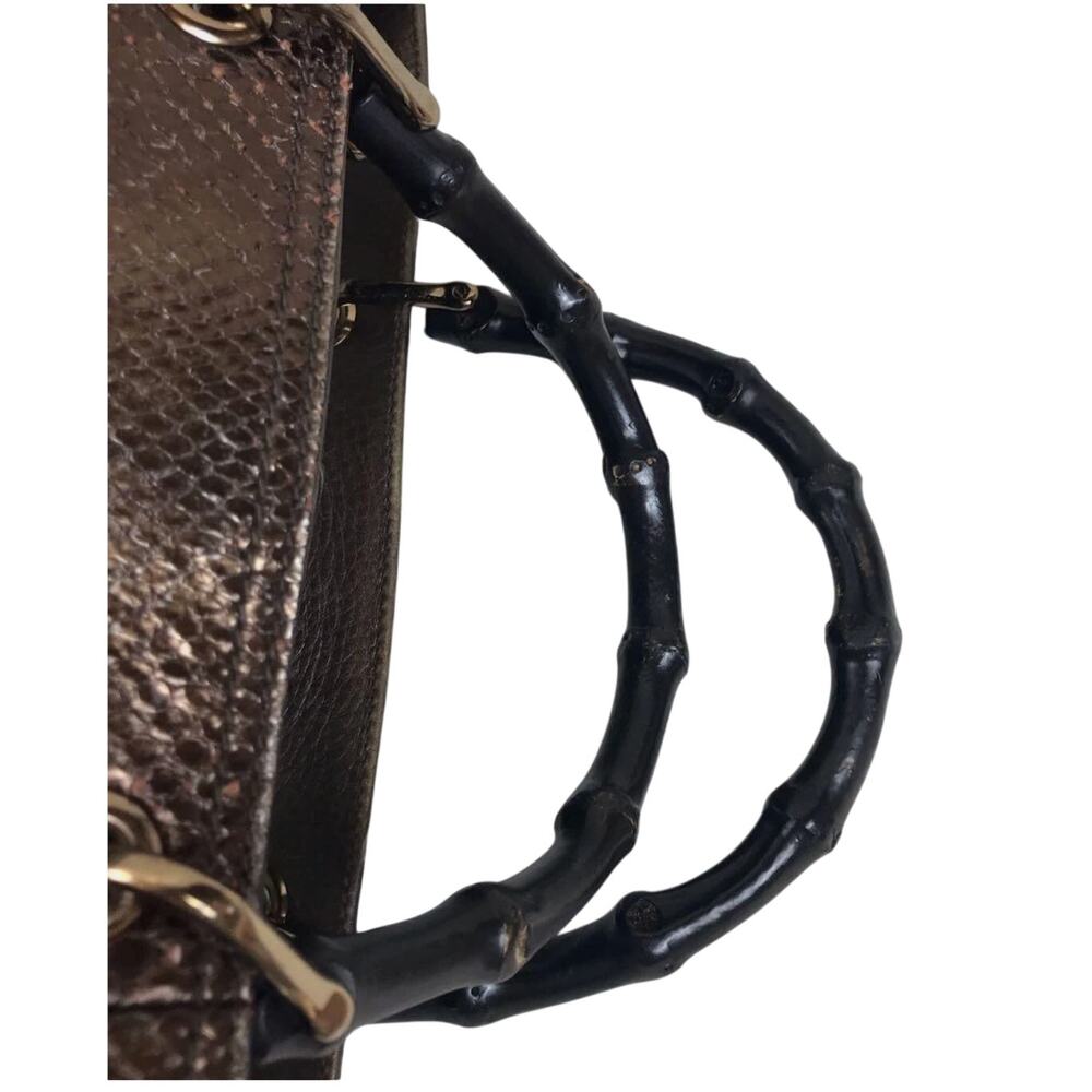 Gucci Bamboo Shopper Tote Bag Bronze-Toned Python Skin Black Bamboo Handle EUC - Picture 10 of 14